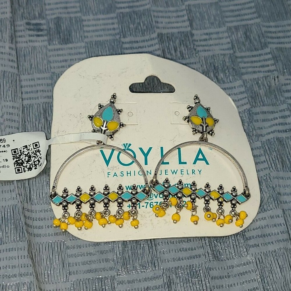 Voylla Fashion Jewelry Earrings Silver Tone Yellow